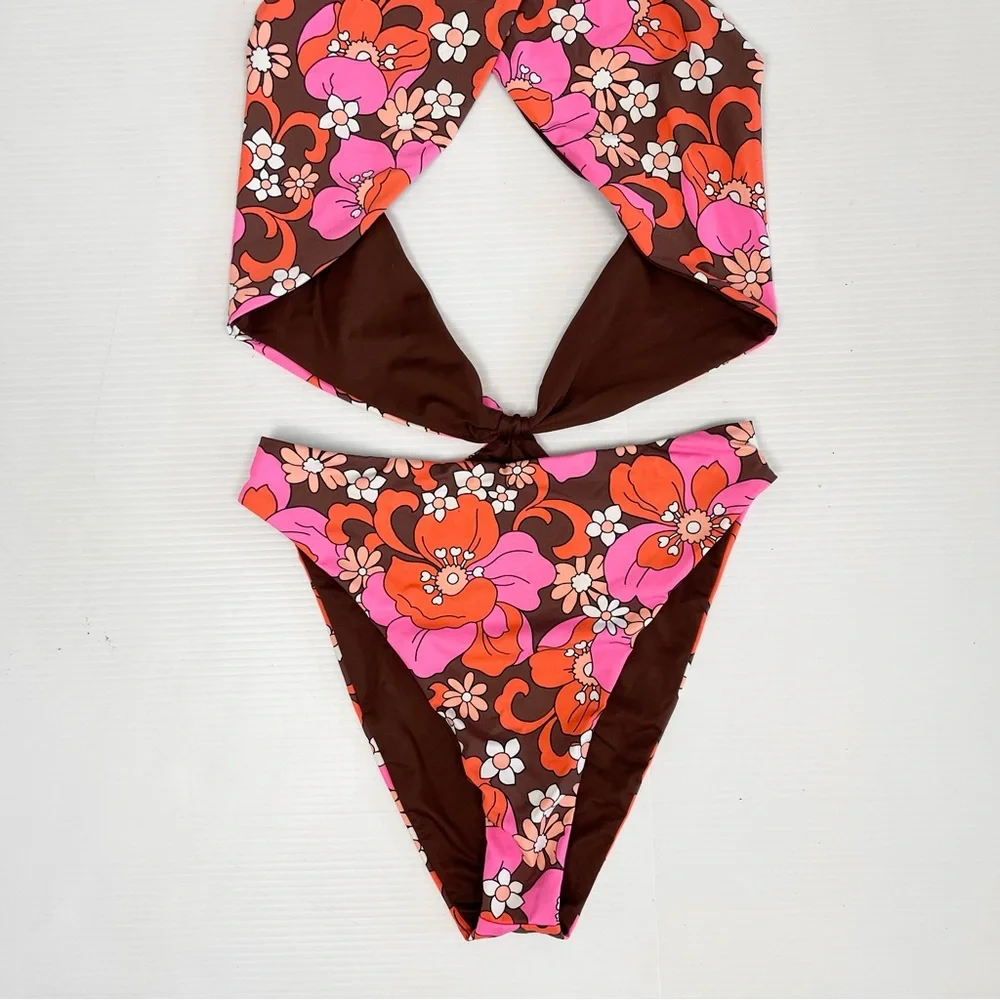 Frankie’s Bikinis Dorothy Floral Halter One Piece Swimsuit
